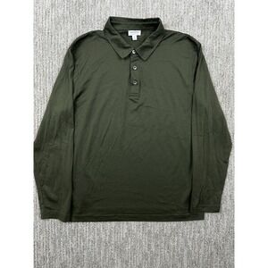 Sunspel Polo Shirt Men's Medium Green Long Sleeve Cotton Jersey Heritage Luxury